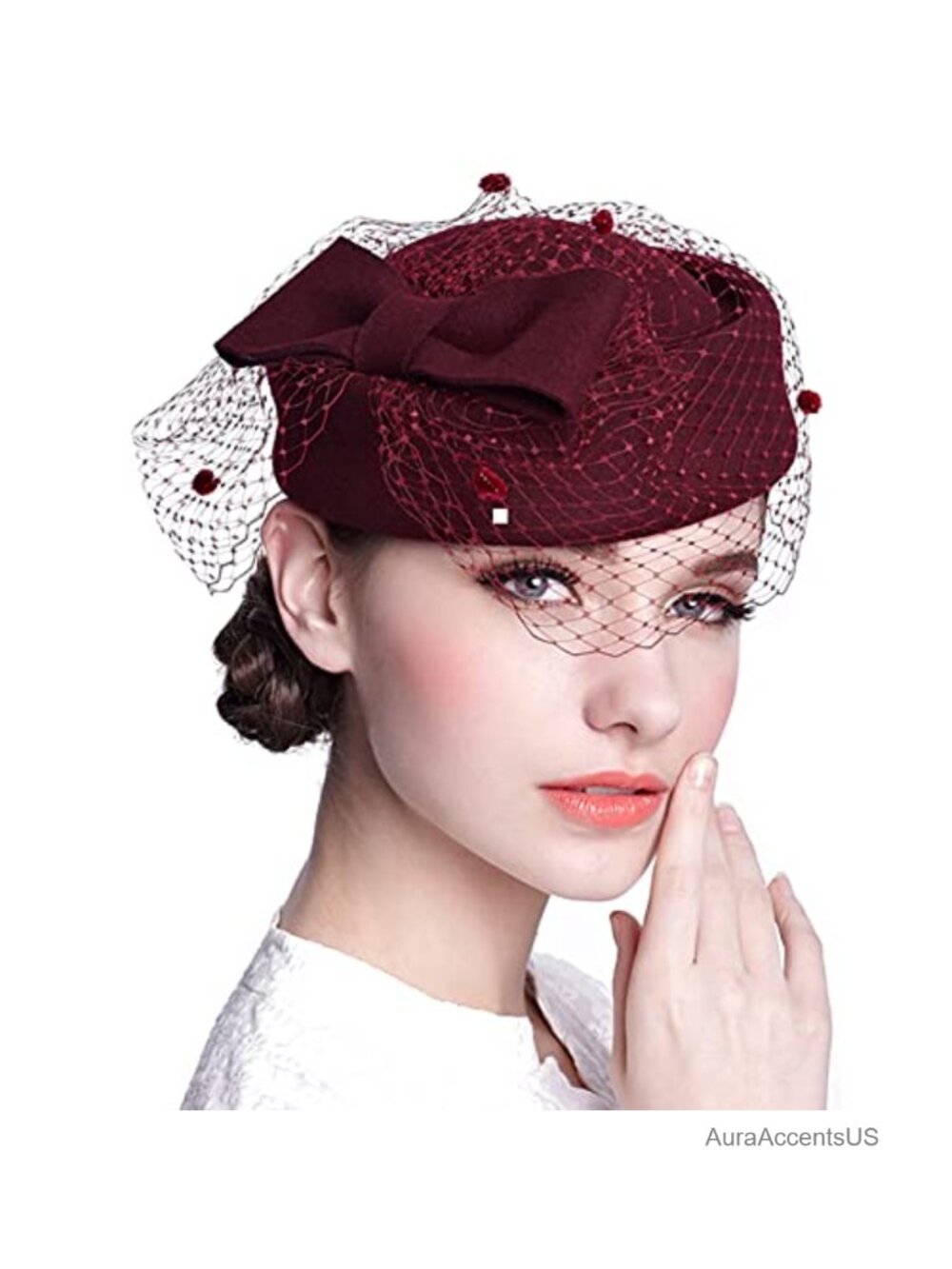 100% Wool Felt Fascinator Beret Veil Hat Wedding Derby Winter Church